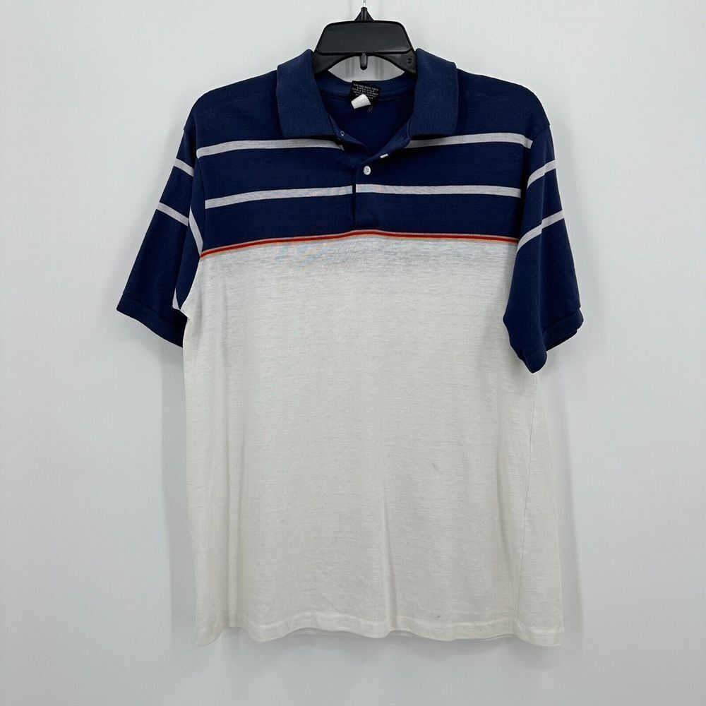 Vtg Esquire Polo Shirt‎ Mens XL White Blue Striped Golf Retro Costume Preppycore